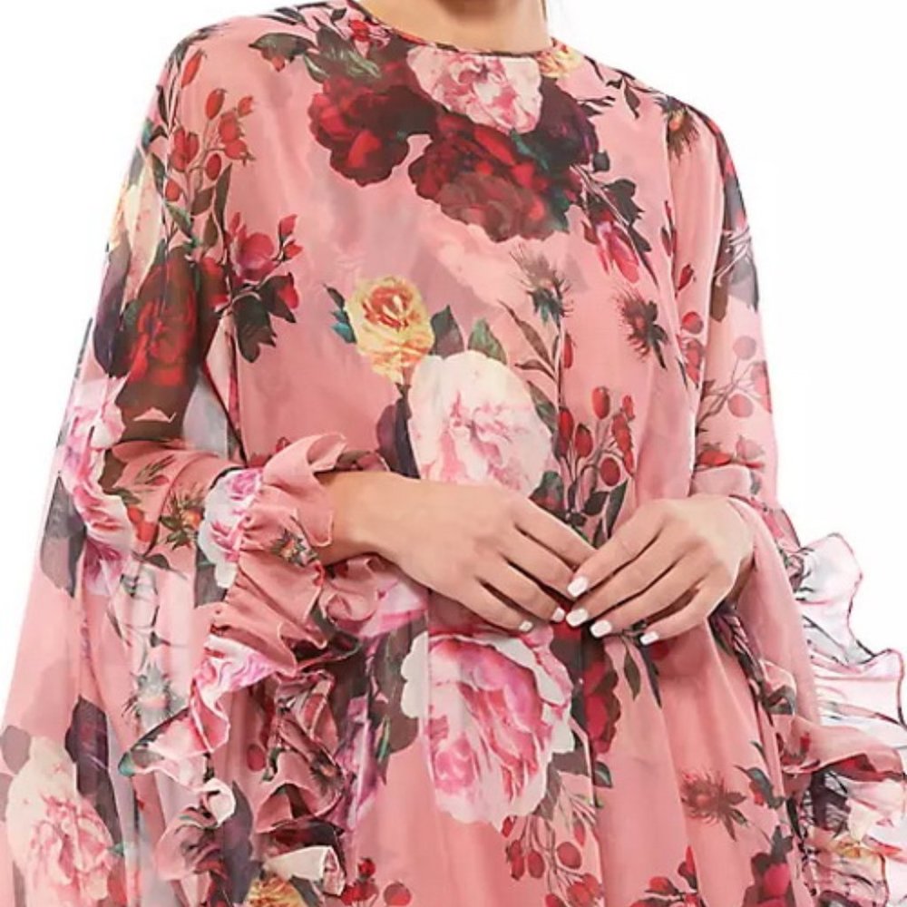Ieena Mac Duggal Rose Multi Floral Print Cape Minidress - Picture 5 of 5